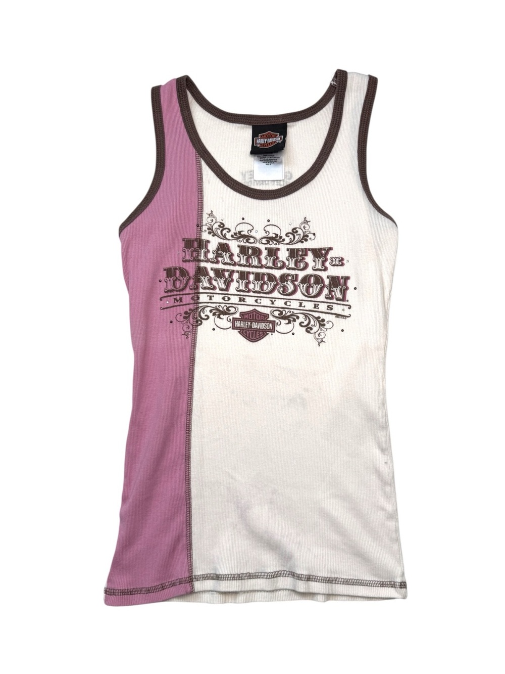 Vintage Y2K Harley Davidson Colorblock Rhinestone Tank Top Size S GREELEY